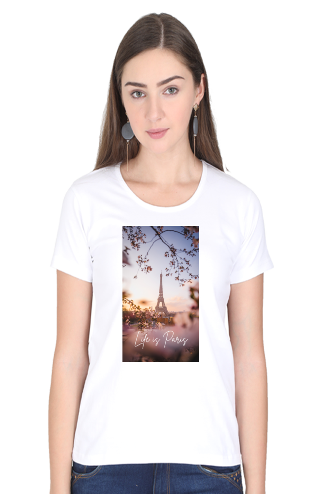 "Evoke the Romance of Paris with Our Women's Paris-Themed T-Shirts!"