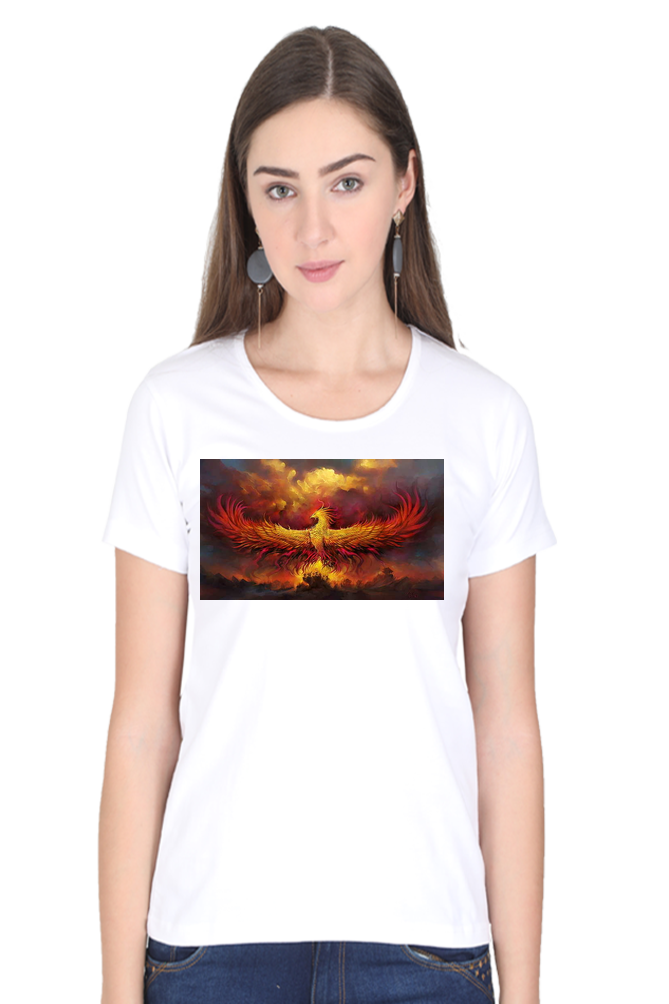 "Embrace Transformation with our Phoenix-Themed Women's T-Shirt!"