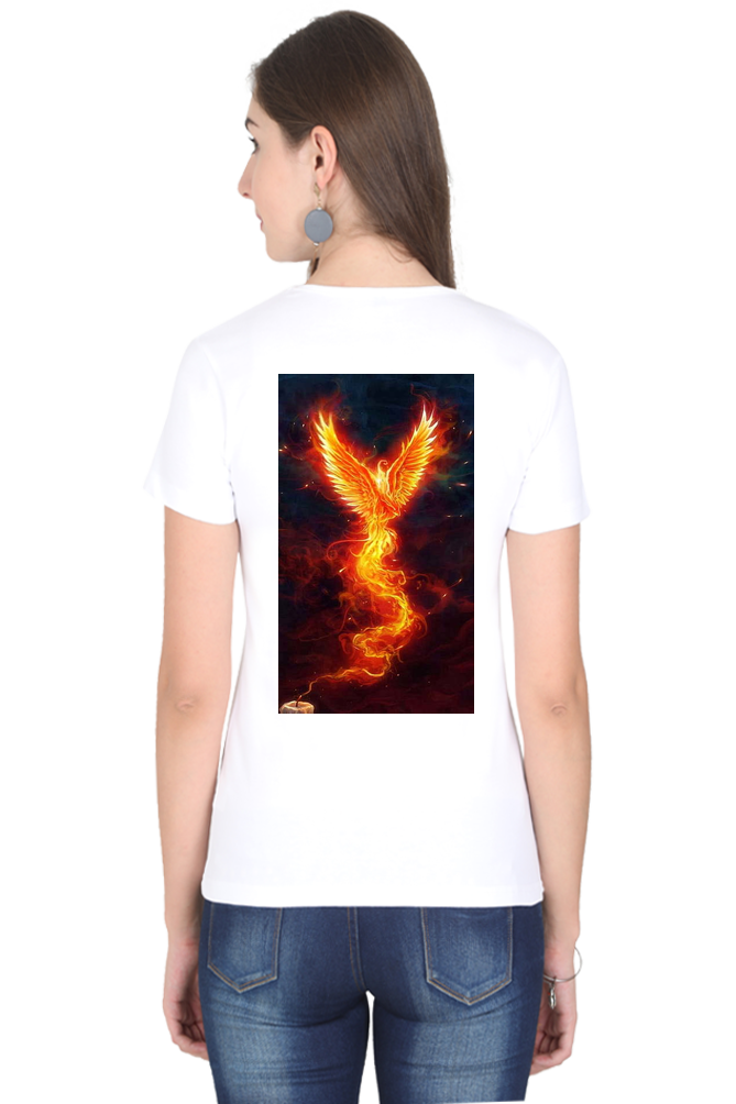 "Rise from the Ashes with our Phoenix-Themed Women's T-Shirt!"