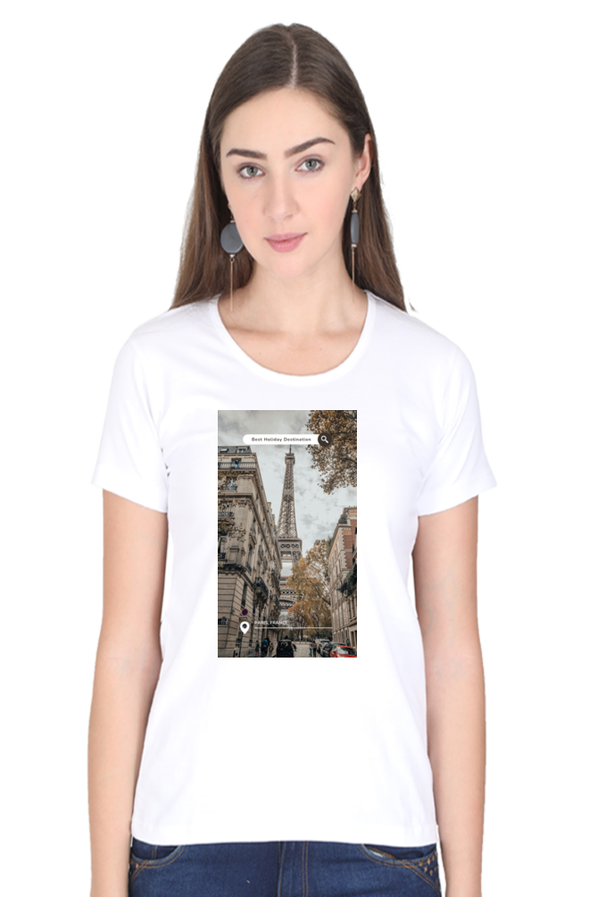 "Evoke the Romance of Paris with Our Women's Paris-Themed T-Shirts!"