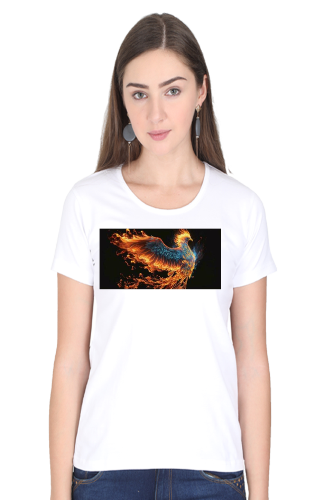 "Embrace Transformation with our Phoenix-Themed Women's T-Shirt!"