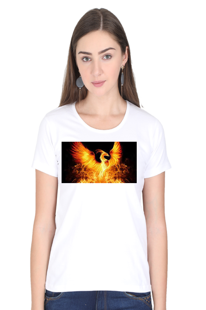 "Embrace Transformation with our Phoenix-Themed Women's T-Shirt!"