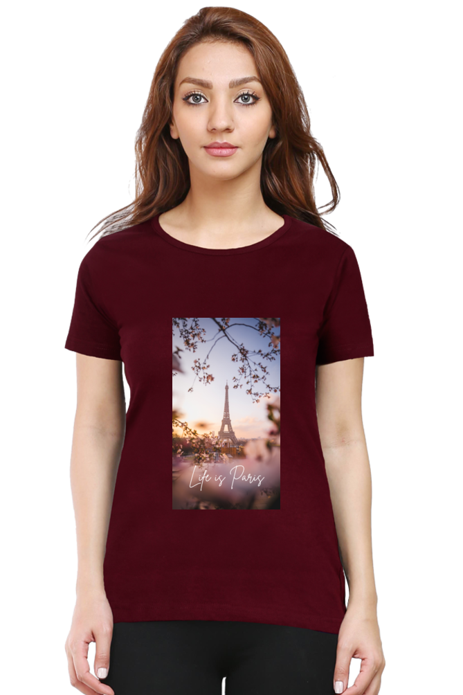 "Evoke the Romance of Paris with Our Women's Paris-Themed T-Shirts!"