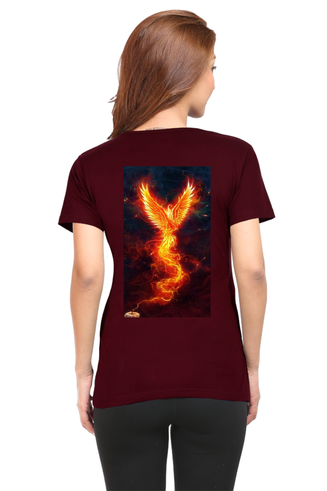 "Rise from the Ashes with our Phoenix-Themed Women's T-Shirt!"