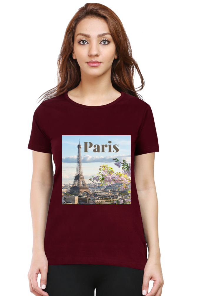 "Evoke the Romance of Paris with Our Women's Paris-Themed T-Shirts!"