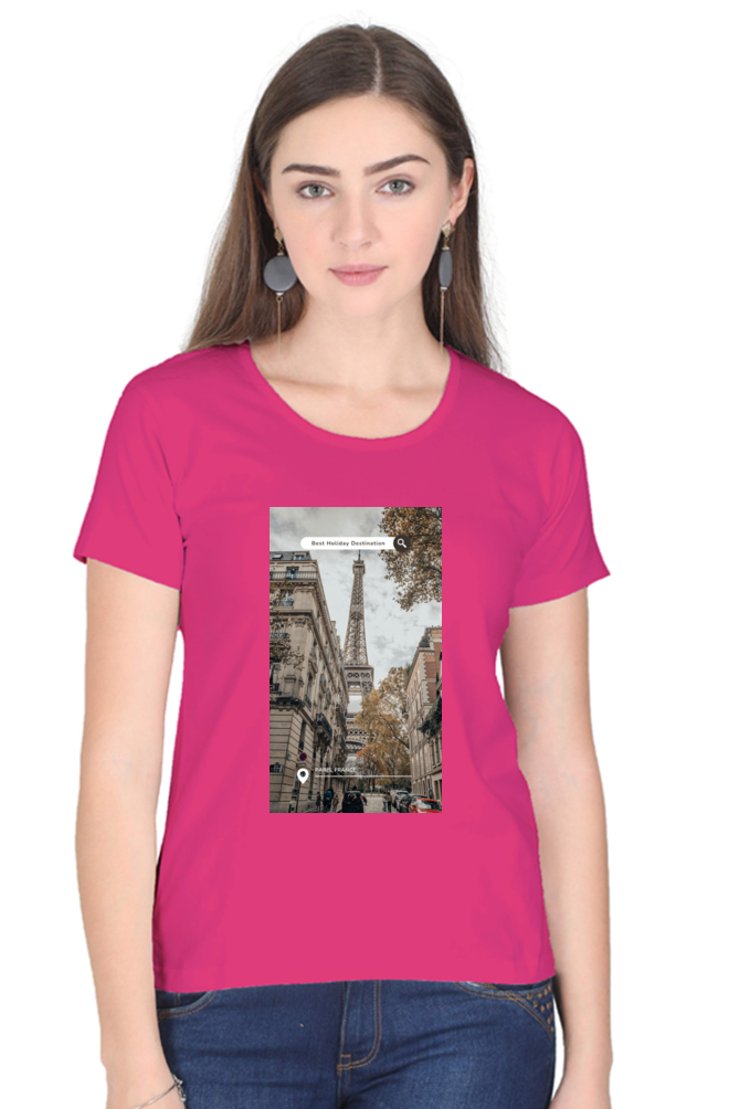 "Evoke the Romance of Paris with Our Women's Paris-Themed T-Shirts!"