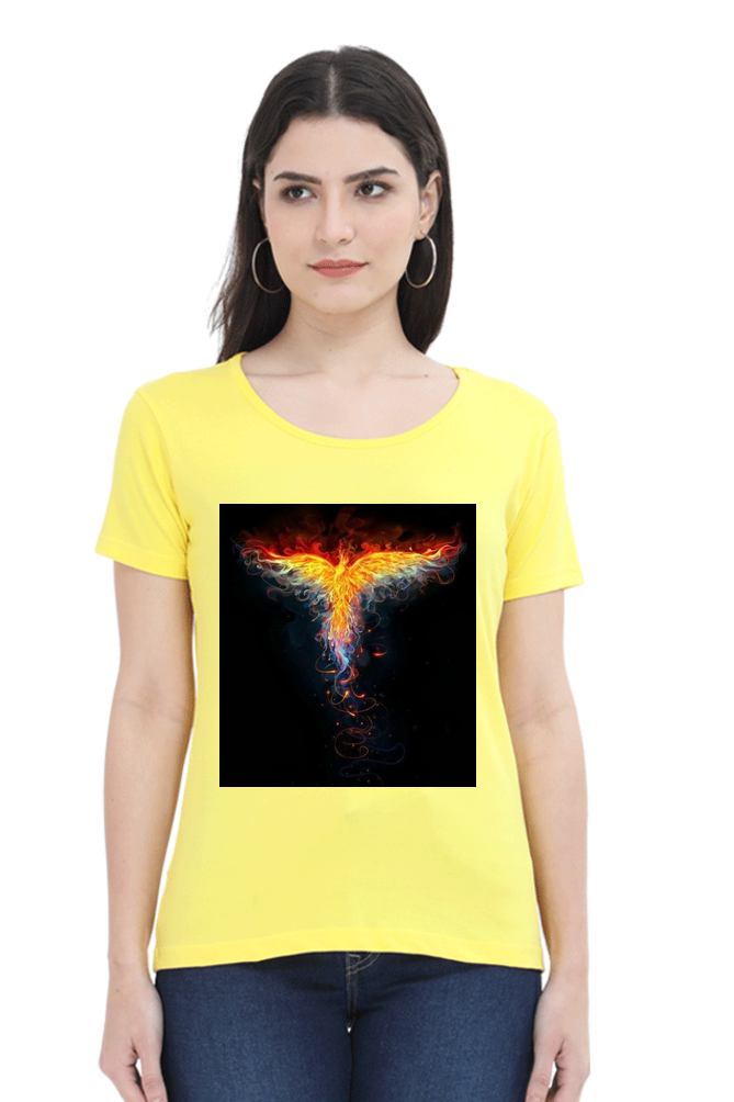 "Embrace Transformation with our Phoenix-Themed Women's T-Shirt!"