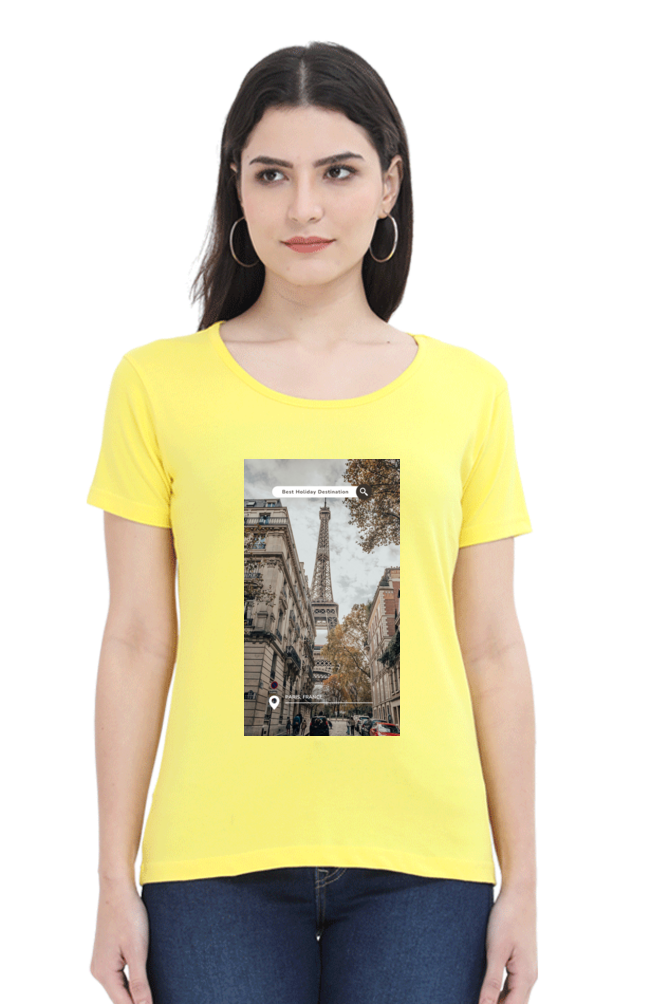 "Evoke the Romance of Paris with Our Women's Paris-Themed T-Shirts!"