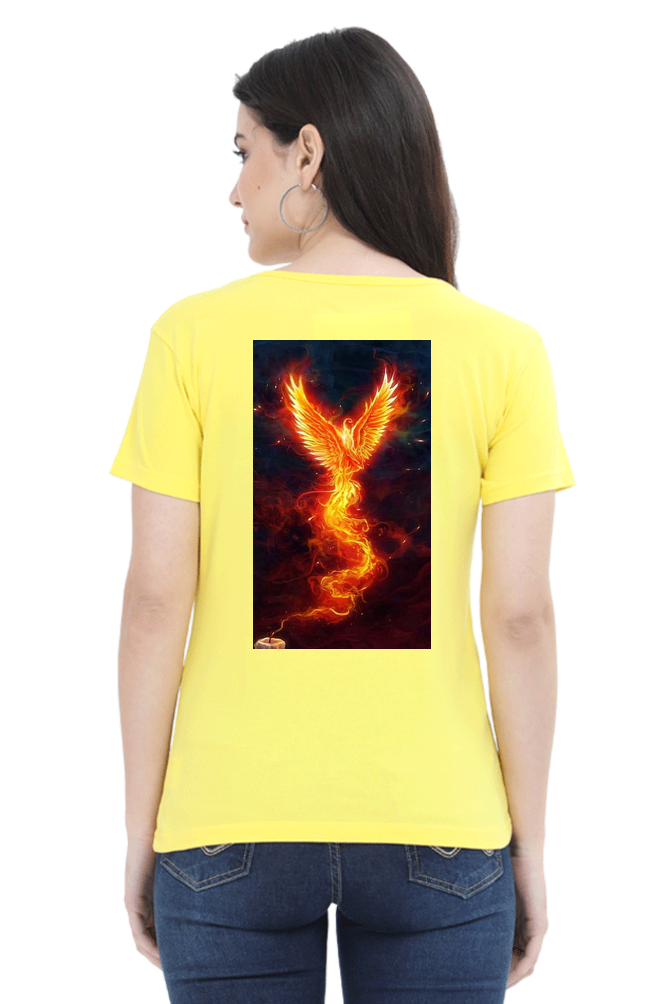 "Rise from the Ashes with our Phoenix-Themed Women's T-Shirt!"