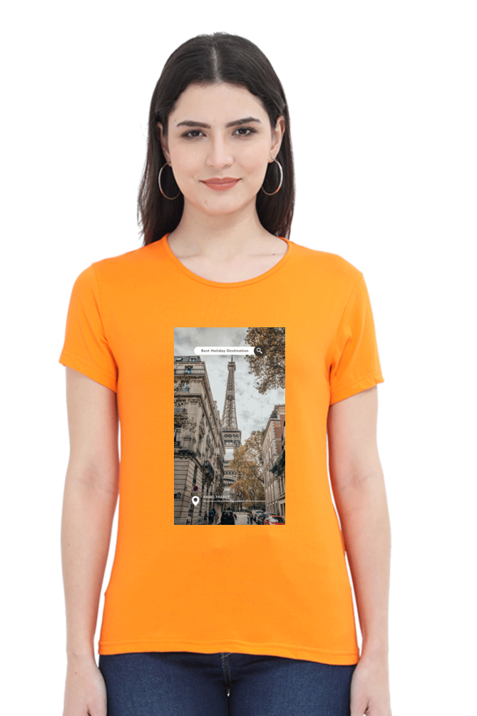 "Evoke the Romance of Paris with Our Women's Paris-Themed T-Shirts!"