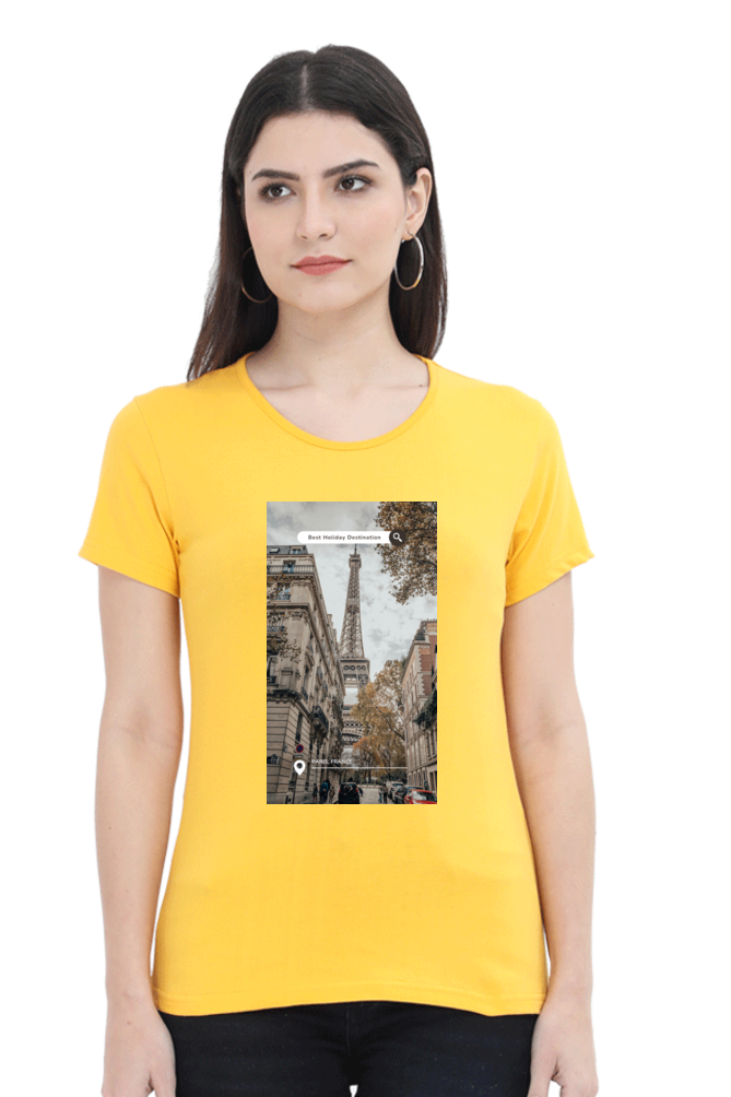 "Evoke the Romance of Paris with Our Women's Paris-Themed T-Shirts!"