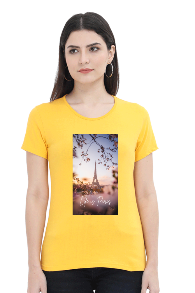 "Evoke the Romance of Paris with Our Women's Paris-Themed T-Shirts!"