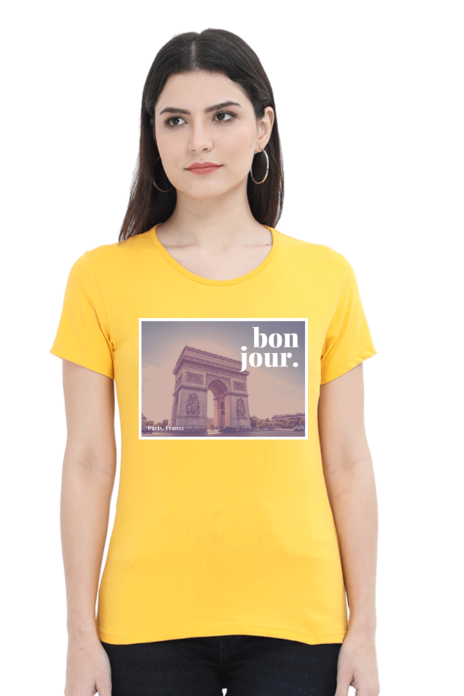 "Evoke the Romance of Paris with Our Women's Paris-Themed T-Shirts!"