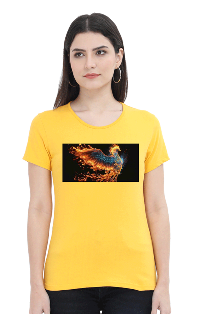 "Embrace Transformation with our Phoenix-Themed Women's T-Shirt!"