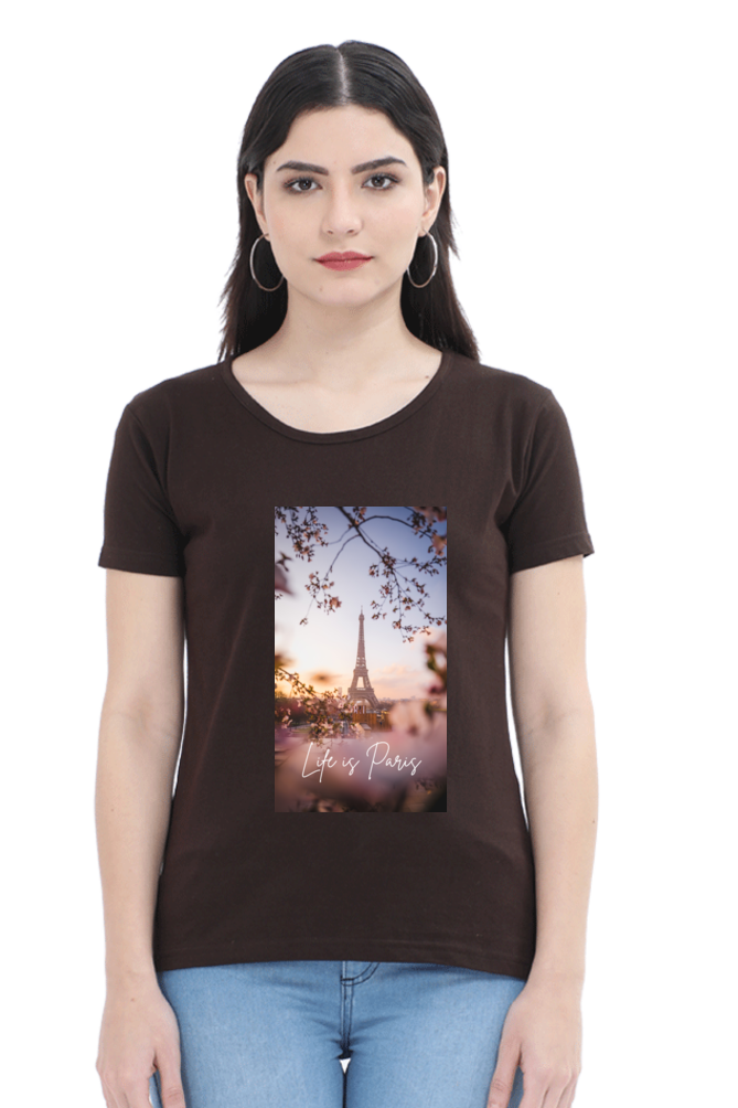 "Evoke the Romance of Paris with Our Women's Paris-Themed T-Shirts!"