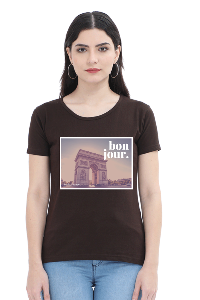 "Evoke the Romance of Paris with Our Women's Paris-Themed T-Shirts!"