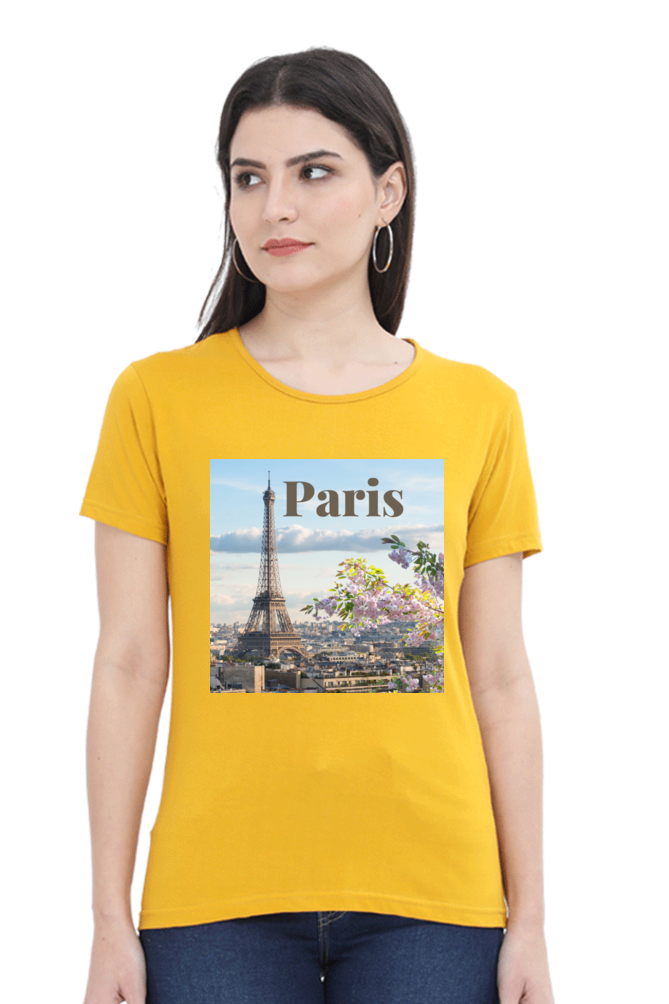 "Evoke the Romance of Paris with Our Women's Paris-Themed T-Shirts!"