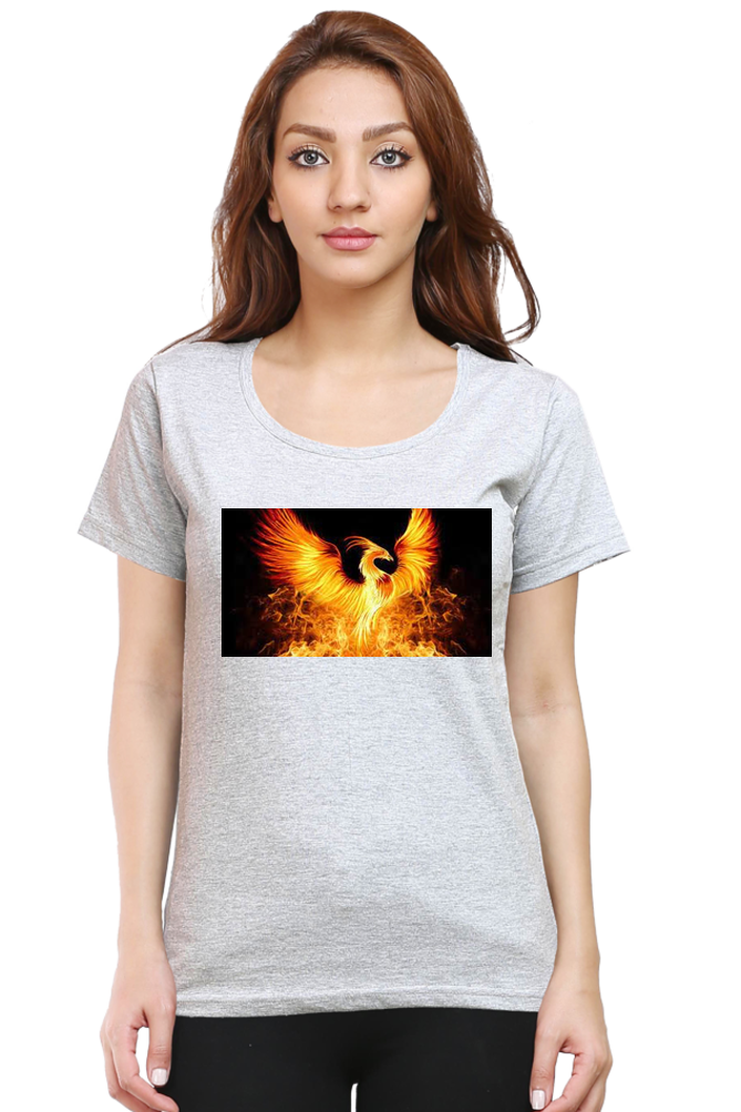 "Embrace Transformation with our Phoenix-Themed Women's T-Shirt!"