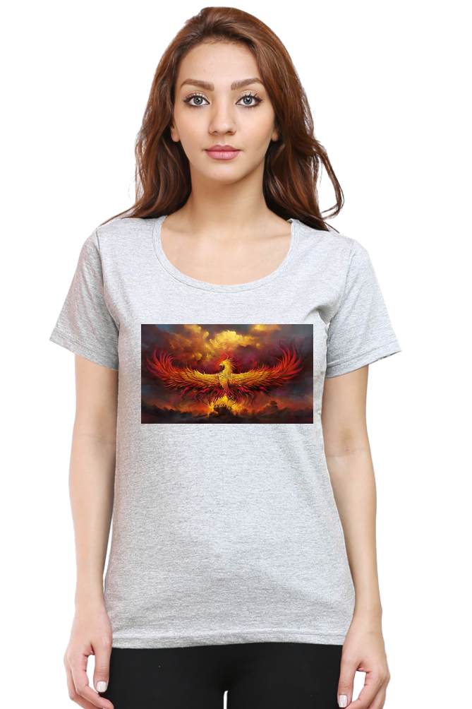 "Embrace Transformation with our Phoenix-Themed Women's T-Shirt!"