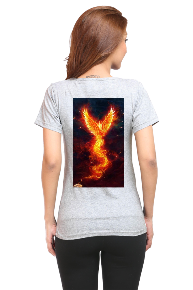 "Rise from the Ashes with our Phoenix-Themed Women's T-Shirt!"