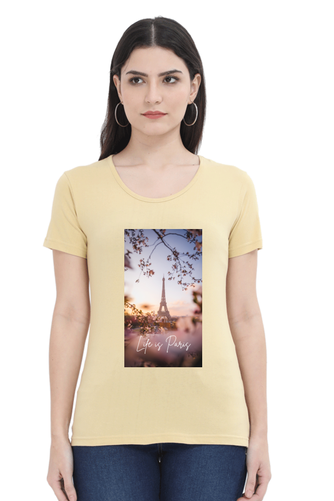 "Evoke the Romance of Paris with Our Women's Paris-Themed T-Shirts!"