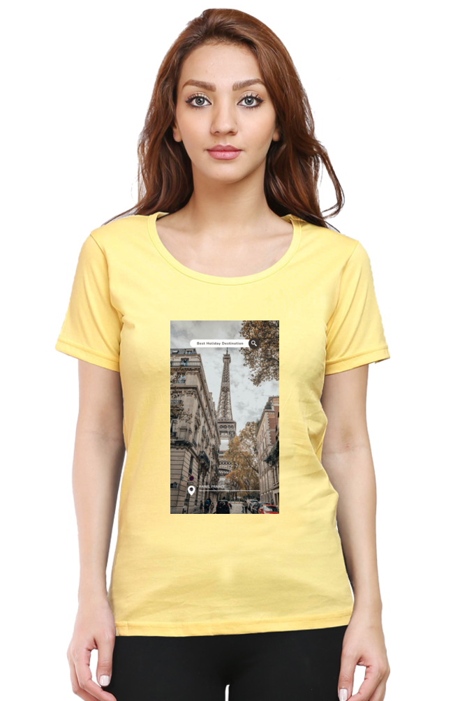 "Evoke the Romance of Paris with Our Women's Paris-Themed T-Shirts!"