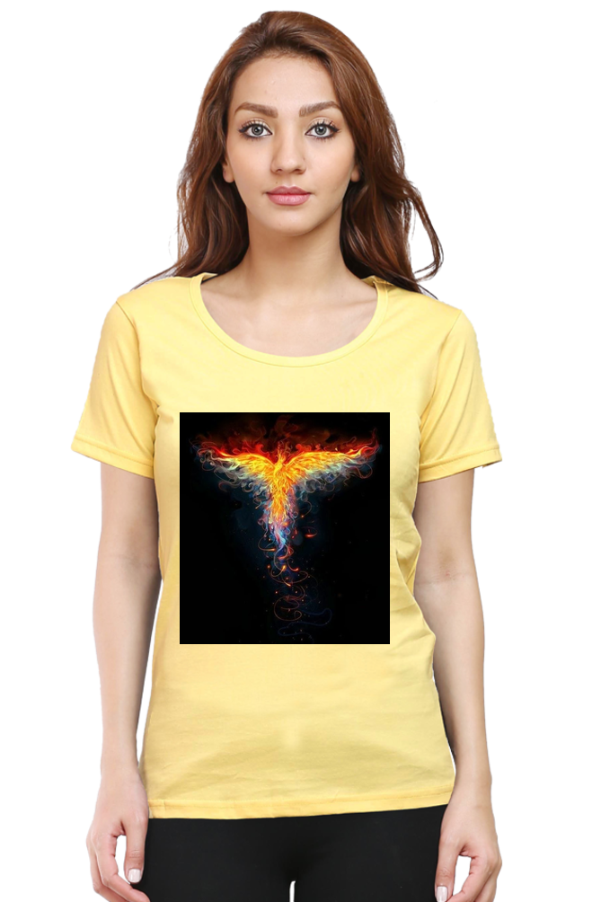 "Embrace Transformation with our Phoenix-Themed Women's T-Shirt!"