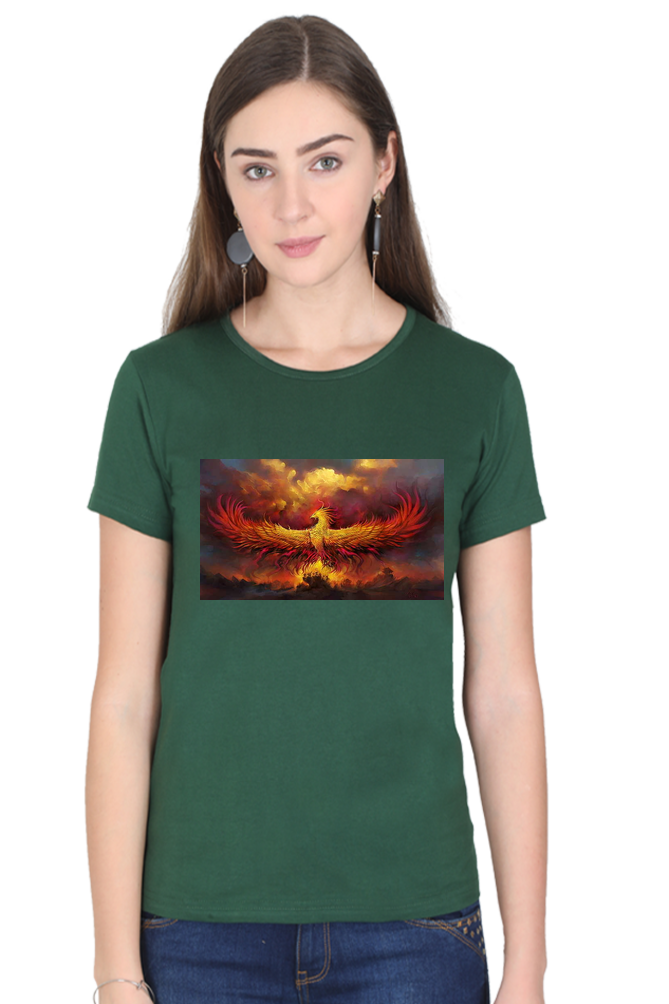 "Embrace Transformation with our Phoenix-Themed Women's T-Shirt!"