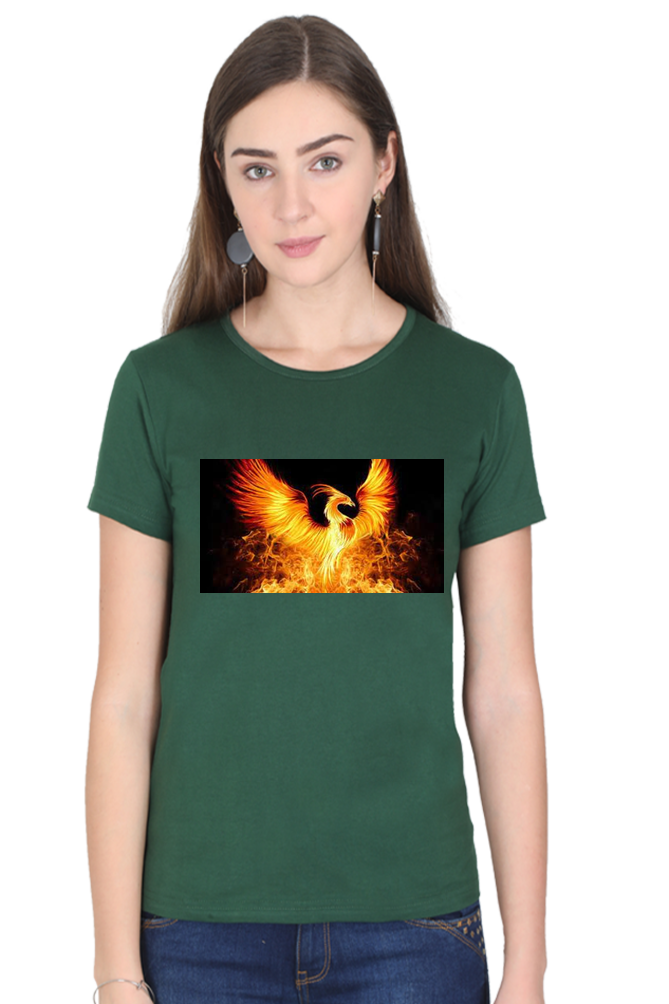 "Embrace Transformation with our Phoenix-Themed Women's T-Shirt!"