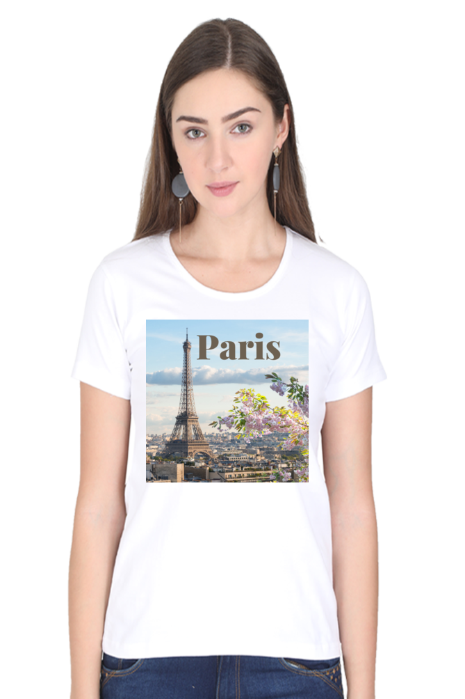 "Evoke the Romance of Paris with Our Women's Paris-Themed T-Shirts!"