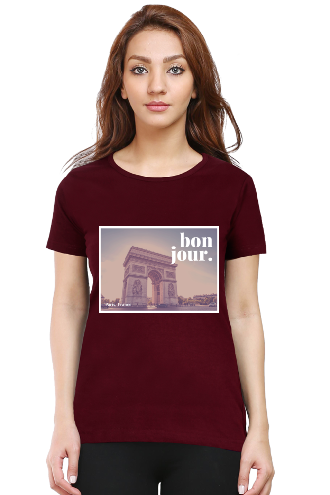 "Evoke the Romance of Paris with Our Women's Paris-Themed T-Shirts!"