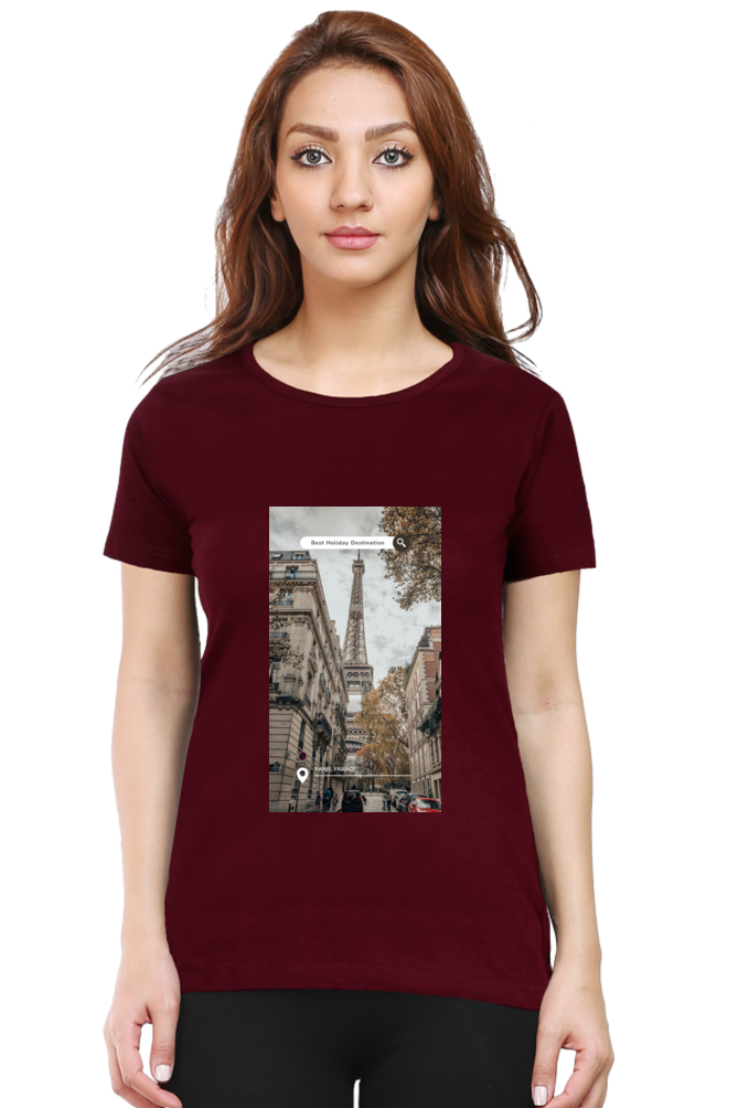 "Evoke the Romance of Paris with Our Women's Paris-Themed T-Shirts!"