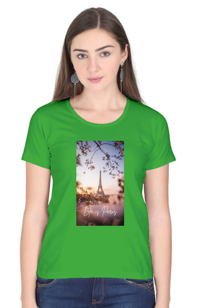 "Evoke the Romance of Paris with Our Women's Paris-Themed T-Shirts!"