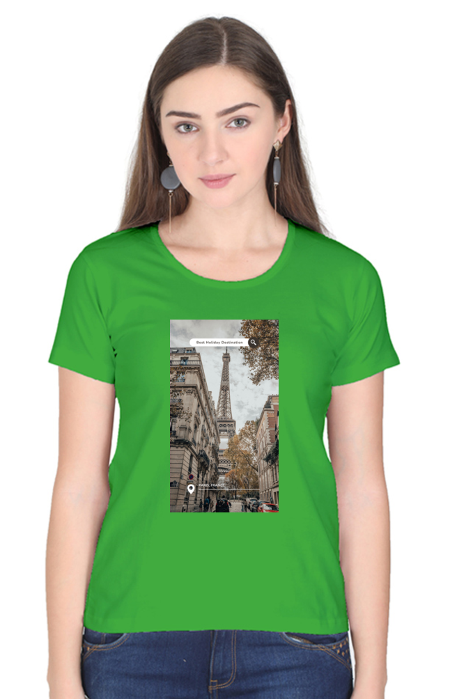 "Evoke the Romance of Paris with Our Women's Paris-Themed T-Shirts!"