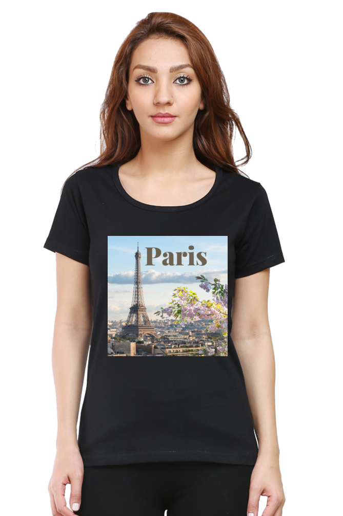 "Evoke the Romance of Paris with Our Women's Paris-Themed T-Shirts!"