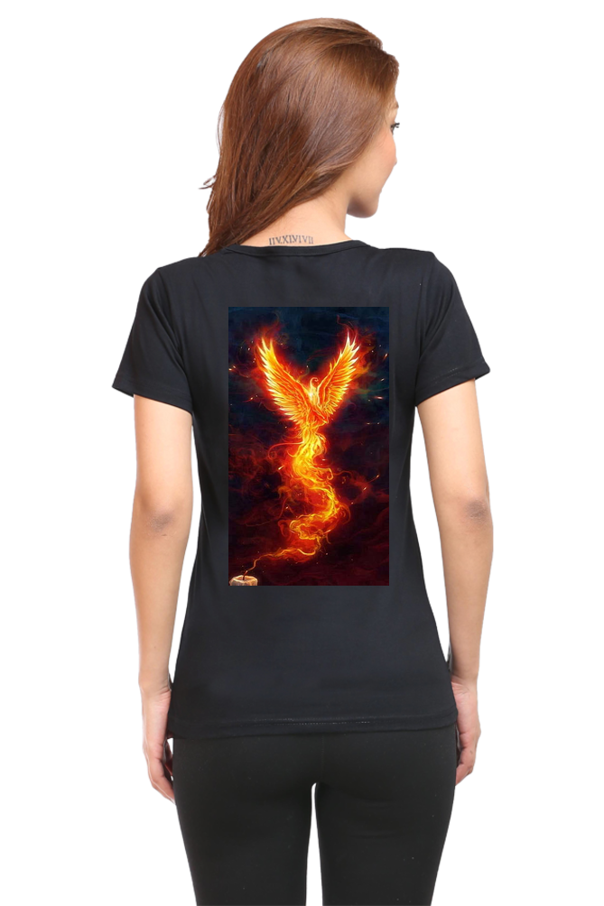 "Rise from the Ashes with our Phoenix-Themed Women's T-Shirt!"