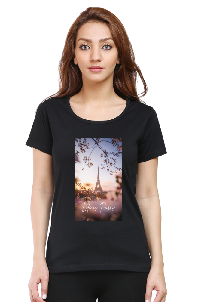 "Evoke the Romance of Paris with Our Women's Paris-Themed T-Shirts!"