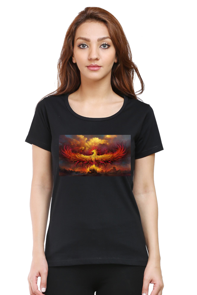 "Embrace Transformation with our Phoenix-Themed Women's T-Shirt!"