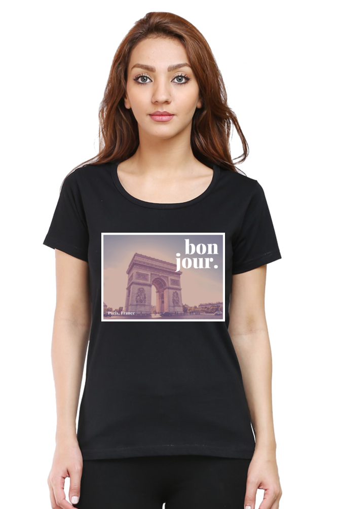 "Evoke the Romance of Paris with Our Women's Paris-Themed T-Shirts!"