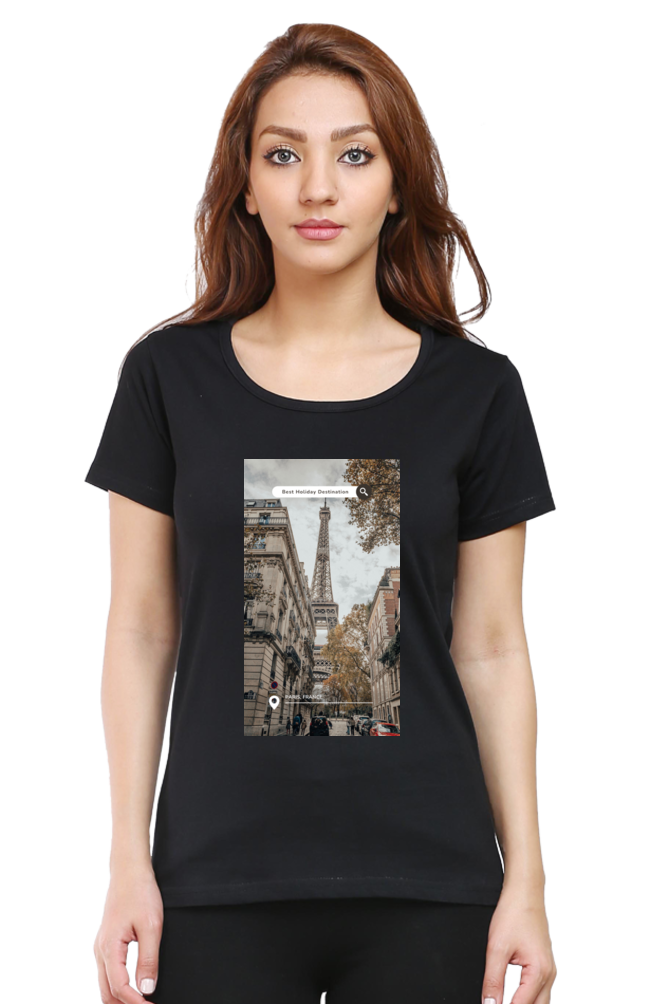 "Evoke the Romance of Paris with Our Women's Paris-Themed T-Shirts!"