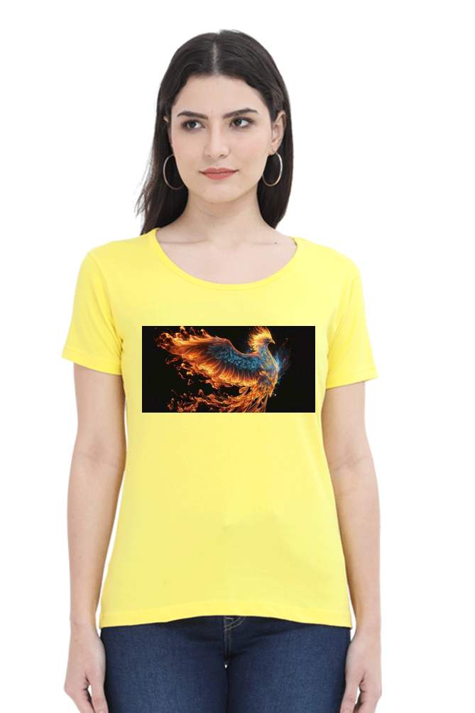 "Embrace Transformation with our Phoenix-Themed Women's T-Shirt!"