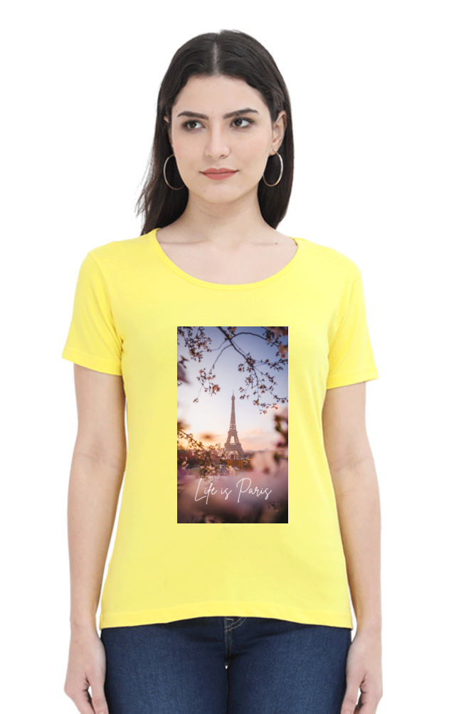 "Evoke the Romance of Paris with Our Women's Paris-Themed T-Shirts!"