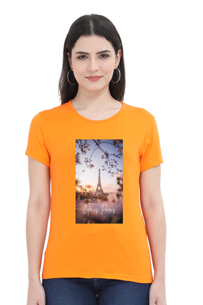 "Evoke the Romance of Paris with Our Women's Paris-Themed T-Shirts!"