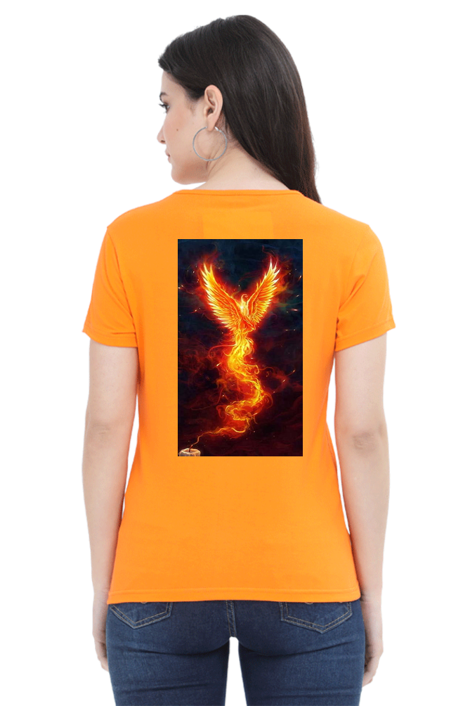 "Rise from the Ashes with our Phoenix-Themed Women's T-Shirt!"