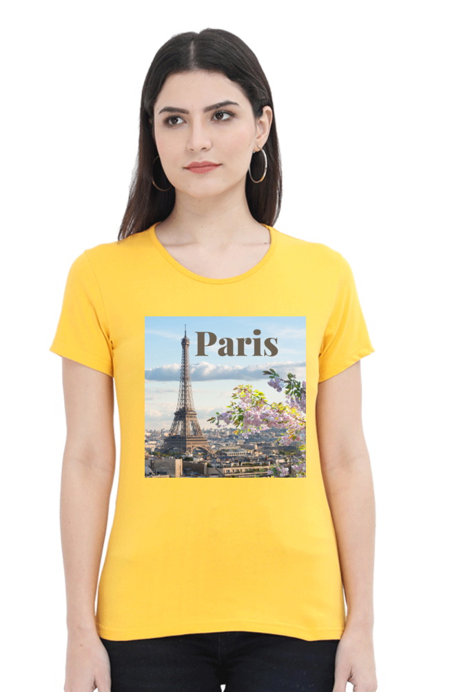 "Evoke the Romance of Paris with Our Women's Paris-Themed T-Shirts!"