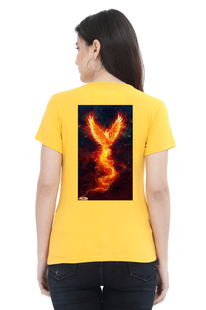 "Rise from the Ashes with our Phoenix-Themed Women's T-Shirt!"