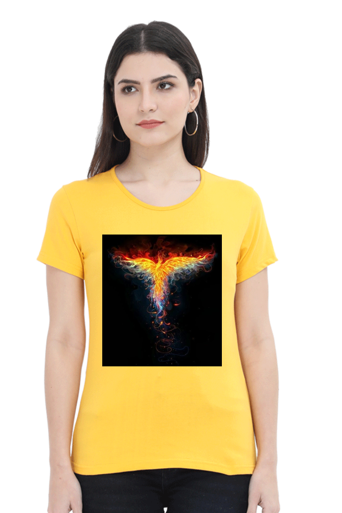 "Embrace Transformation with our Phoenix-Themed Women's T-Shirt!"