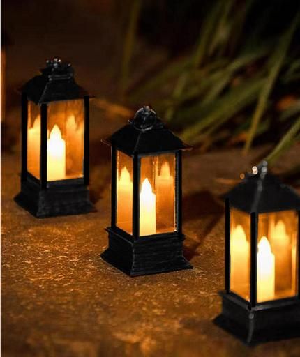 Decorative Lanterns Hanging Lantern with Flashing Led Pillar Candles Battery Operated(Pack Of 3)