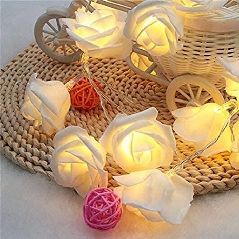 Rose Flower Led Serial String Lights - |10 Feet 14 Led Rose Lights (Warm White Plug-in)