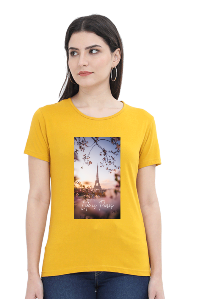 "Evoke the Romance of Paris with Our Women's Paris-Themed T-Shirts!"